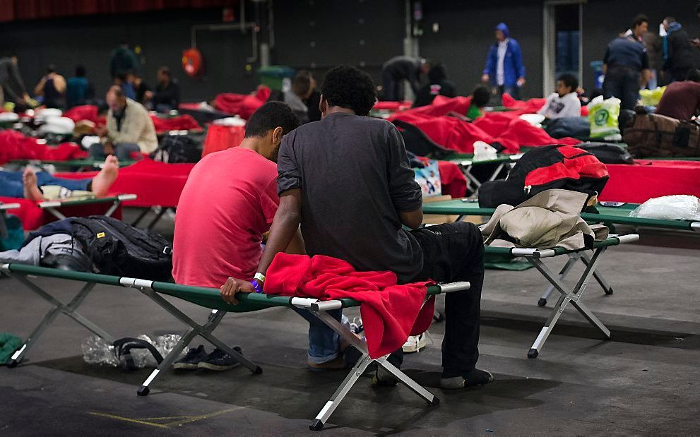 Vluchtelingen in de IJsselhallen in Zwolle. beeld ANP