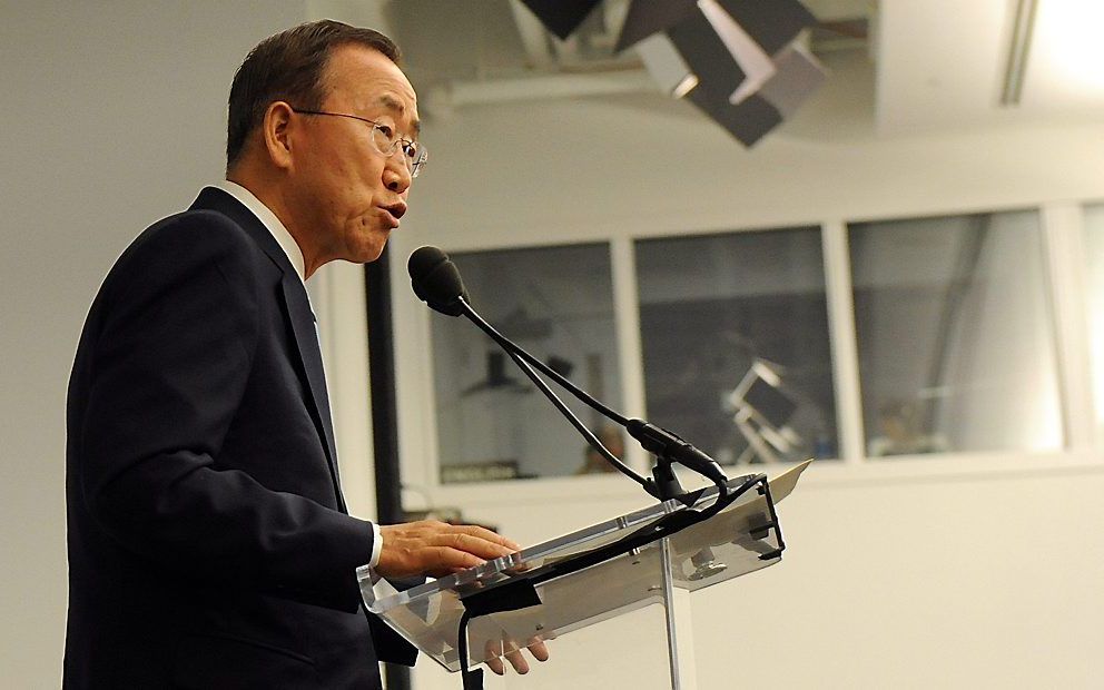 Ban Ki Moon spreekt tijdens de conferentie. Foto EPA