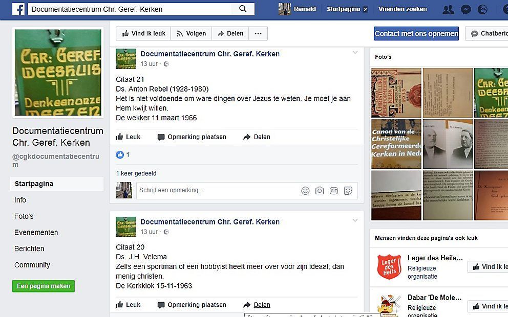 De Facebookpagina van het Documentatiecentrum. beeld RD