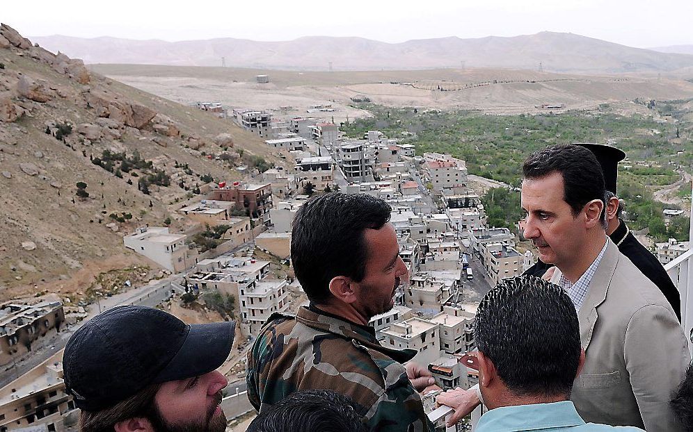 Assad bezoekt Maaloula. Foto EPA