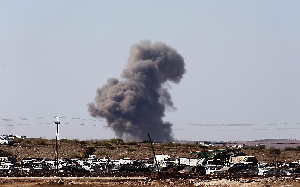 Strijd om Kobani, dinsdagmorgen. Beeld EPA