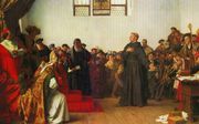 De monnik Maarten Luther is gedagvaard op de rijksdag in Worms. beeld Wikimedia