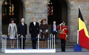 Koning Willem Alexander en koningin Maxima ontvangen de Belgische koning Filip en koningin Mathilde bij het paleis op de Dam voor een drie daags staatsbezoek. beeld ANP