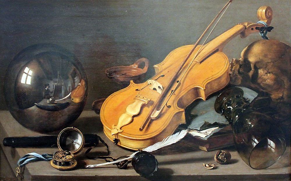 Vanitas-stilleven met zelfportret (ca. 1628) van Pieter Claesz. beeld Wikimedia