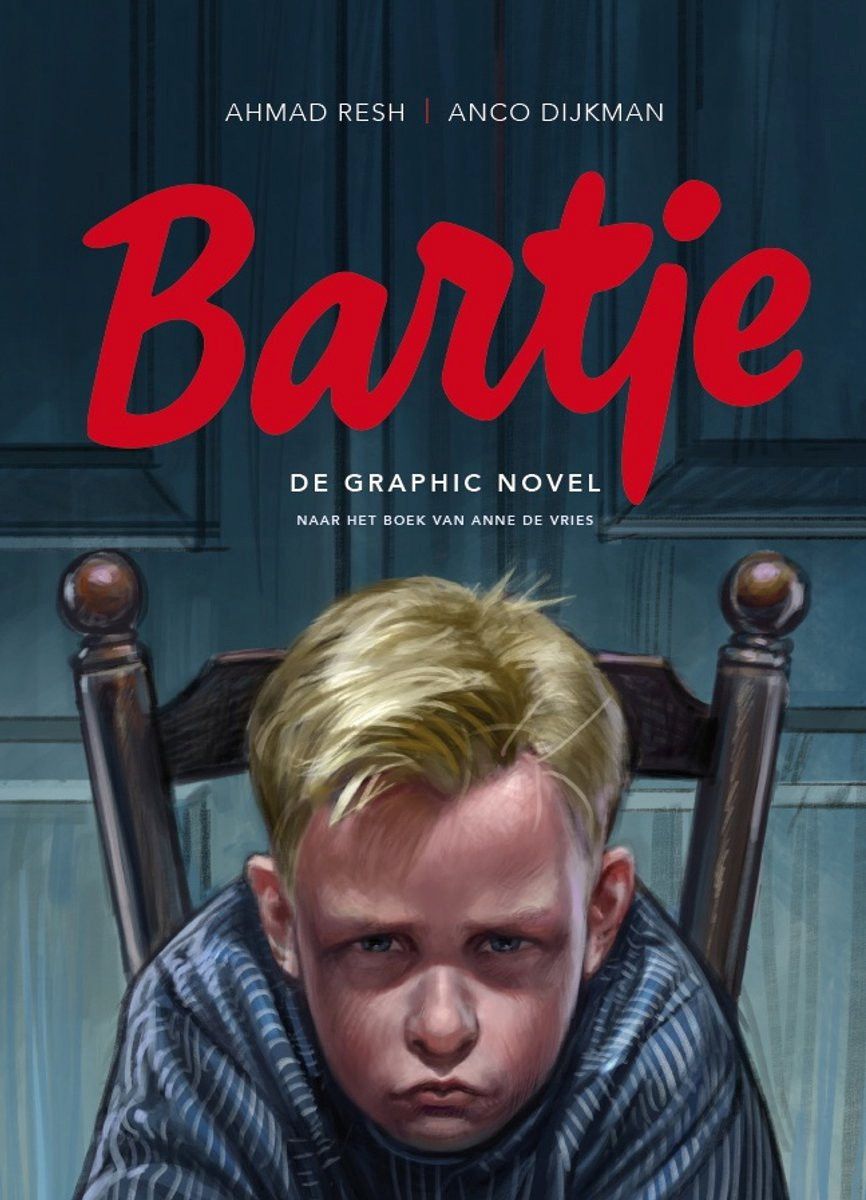Boekomslag met illustratie van een jongen met blond haar die op een stoel zit en een beetje boos kijkt.