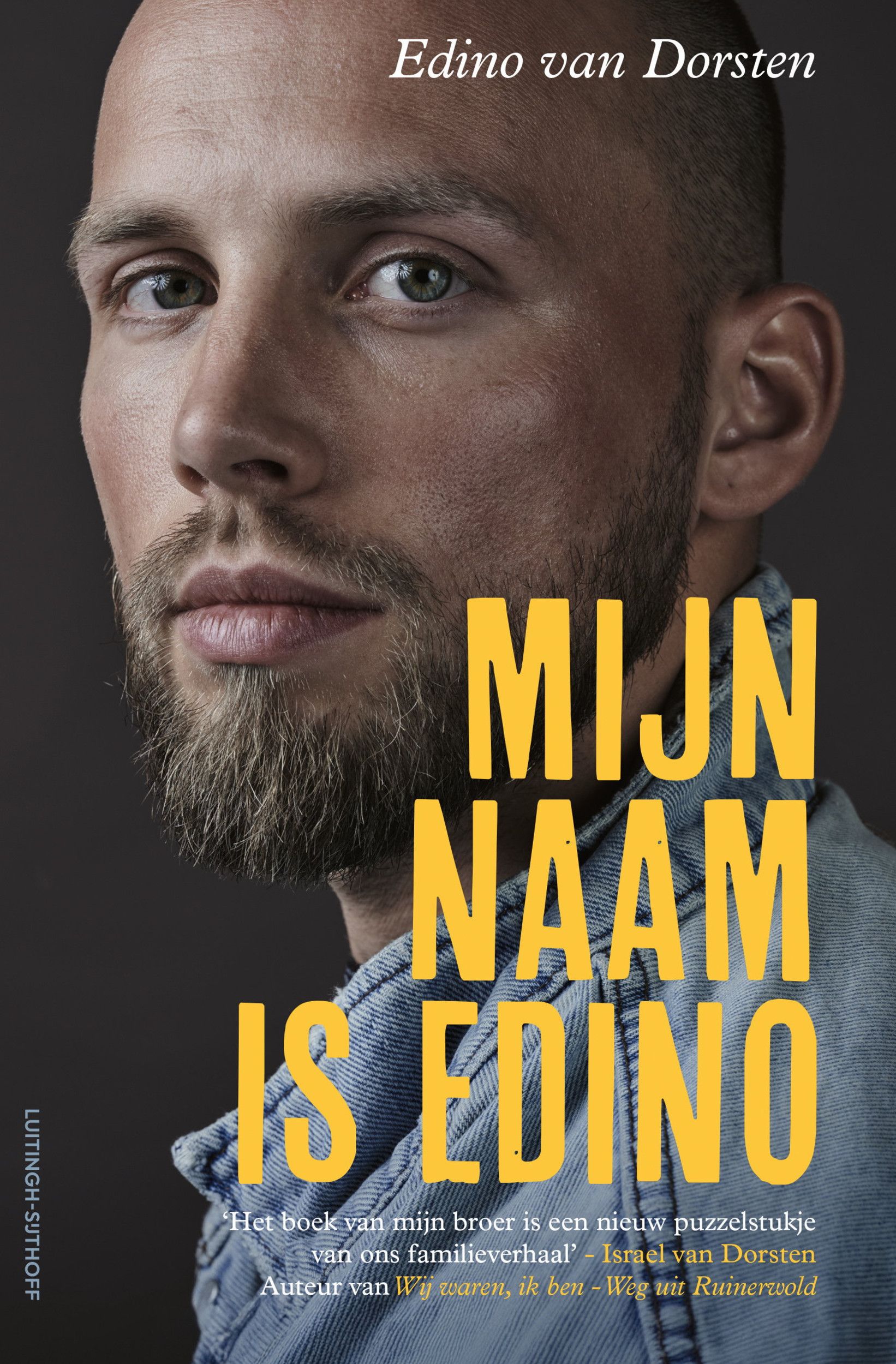 Boekcover met een close-up foto van een man met een baard.