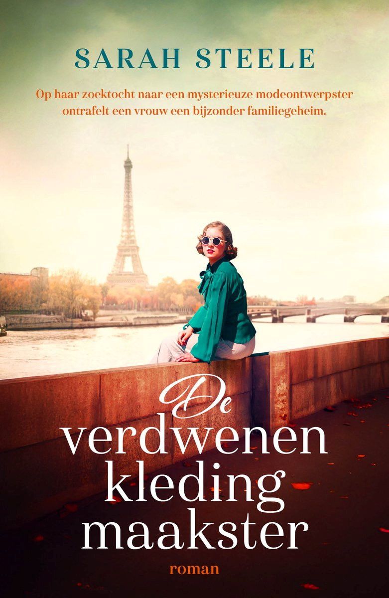 Boekomslag met een foto van een vrouw met zonnebril en groen jasje die langs een rivier zit. Op de achtergrond is de Eifeltoren te zien.